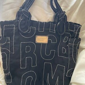 Marc Jacobs Black Quilted Tote with White Stitching